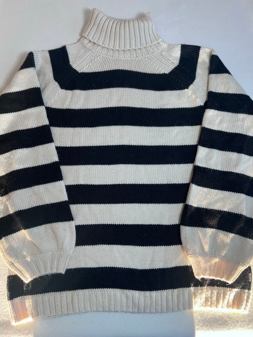 Brixton Womens XL Black Cream Striped Turtleneck Sweater Coastal Preppy